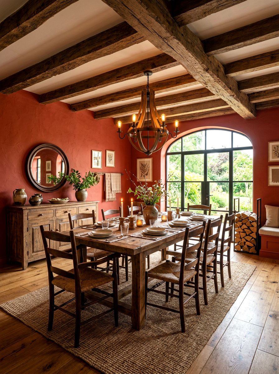 Red and wood dining room - 30 red dining room ideas