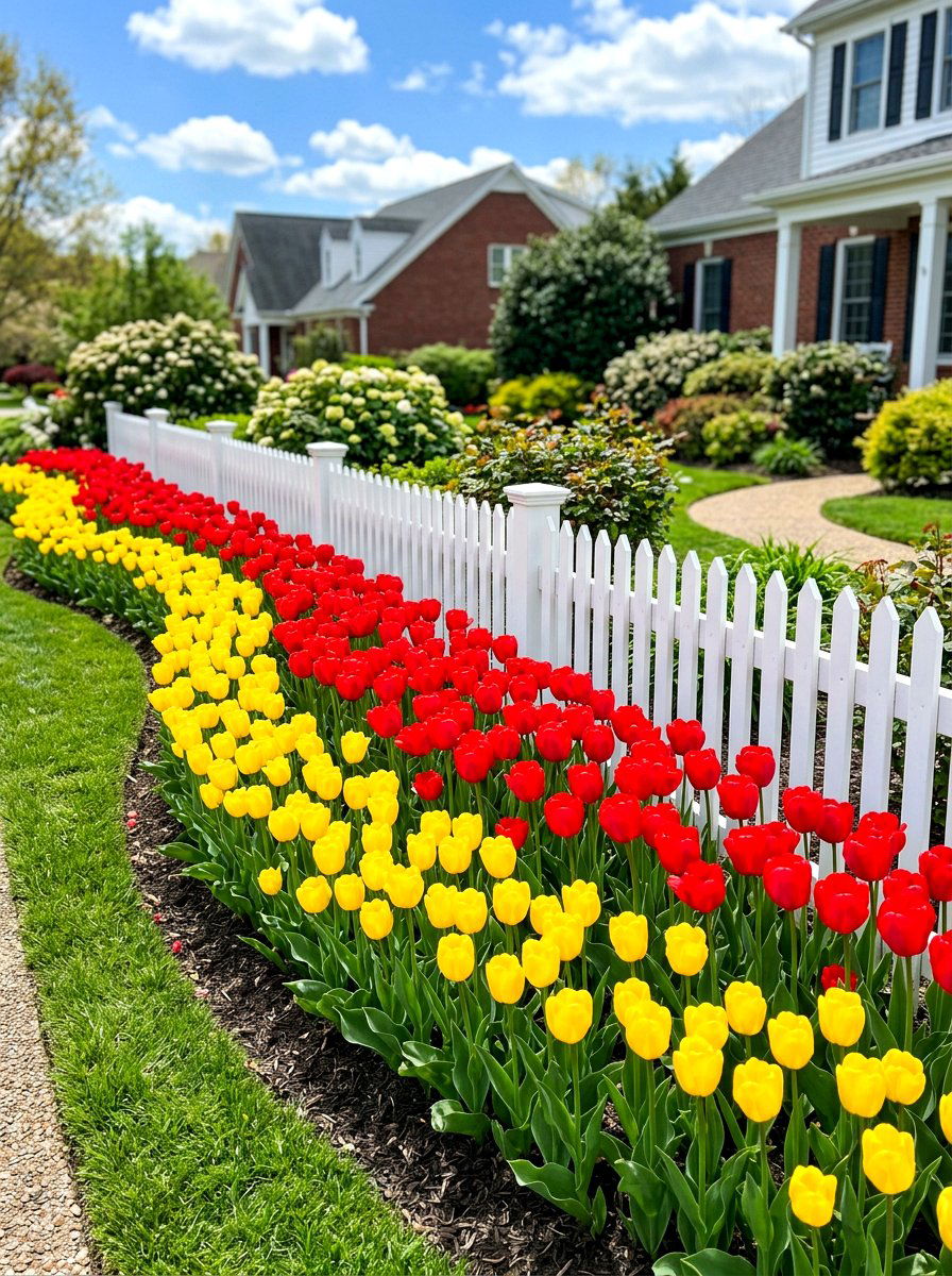 Red and yellow tulip layer - 30 bulb layer planting ideas