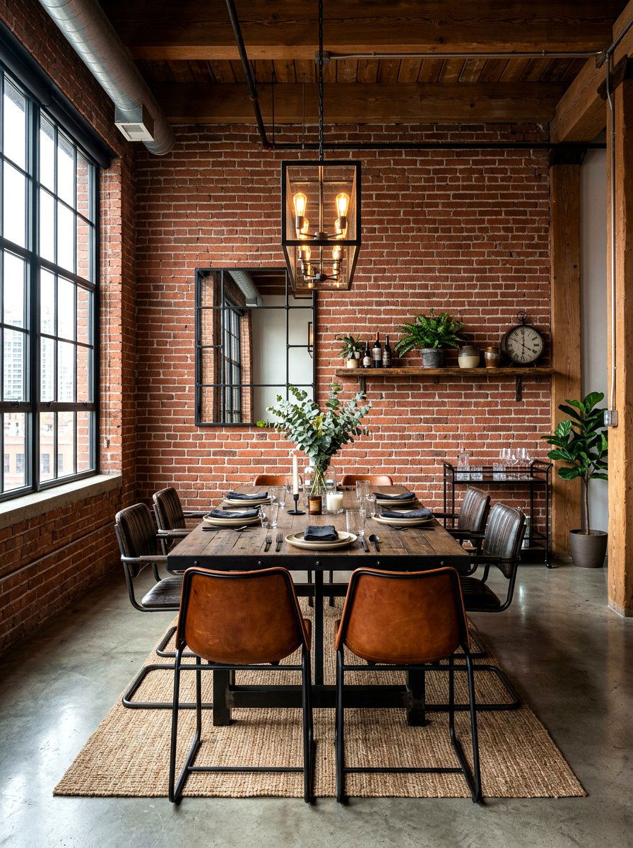 Red brick dining room - 30 red dining room ideas