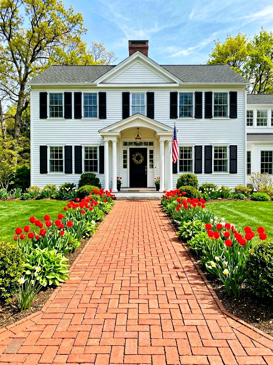 Red brick entry - 30 front yard pathway ideas