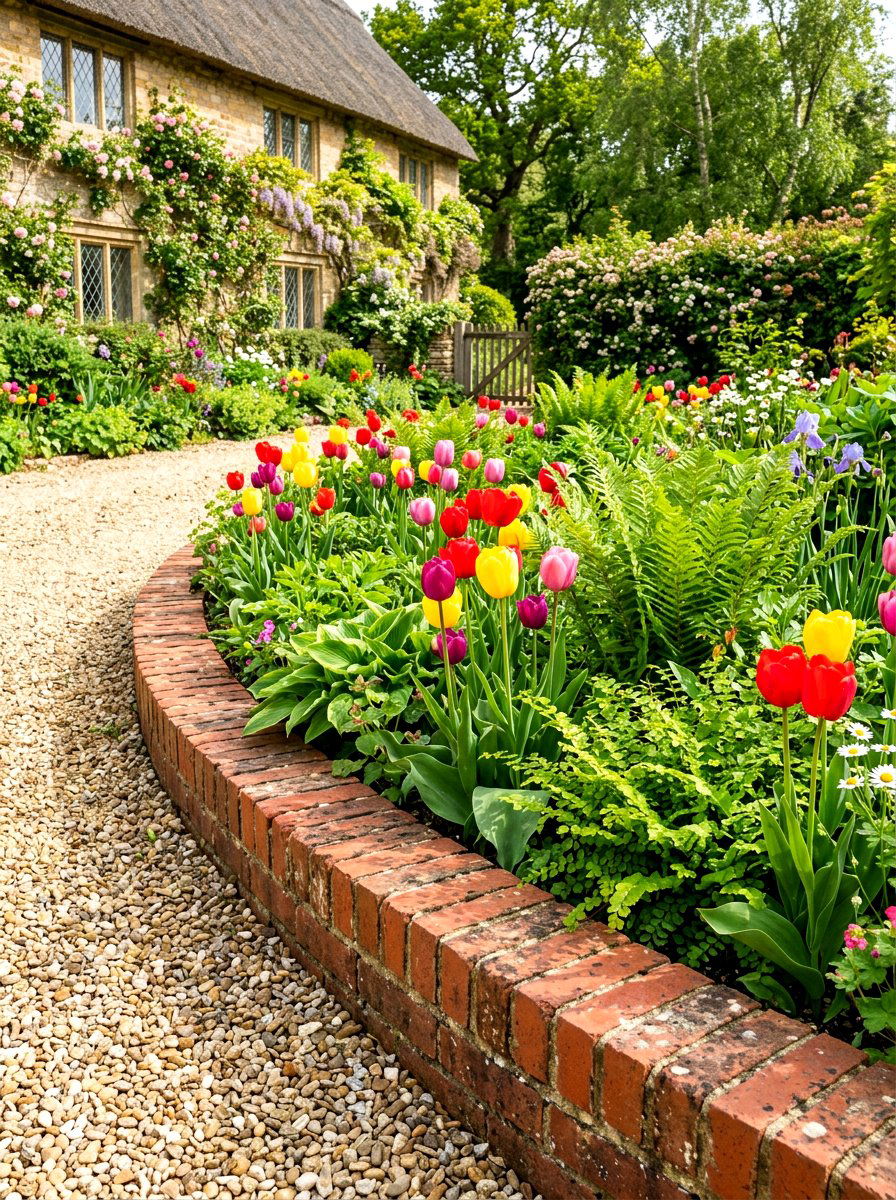 Red brick garden border - 30 paver garden border ideas