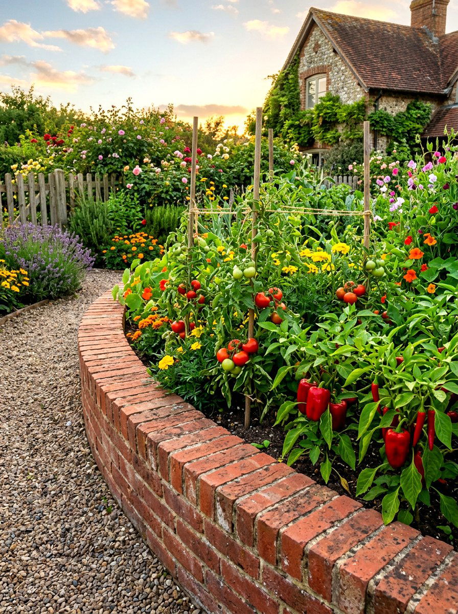 Red brick garden border - 30 vegetable garden border ideas