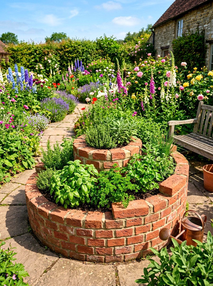 Red brick herb spiral - 30 herb spiral ideas