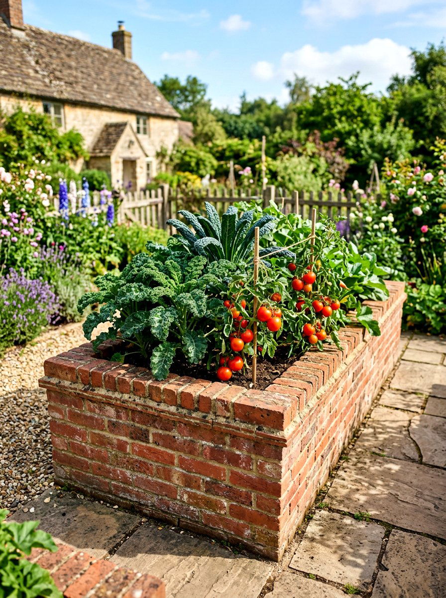 Red brick planter - 30 brick raised bed ideas