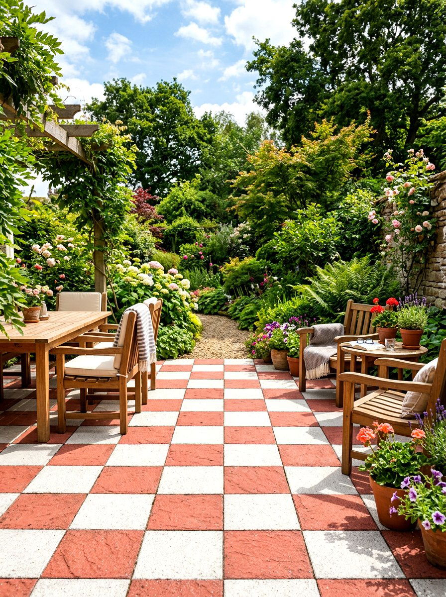 Red checkered patio floor - 30 bright checkerboard decor ideas