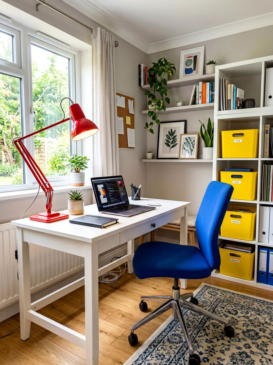 Red desk lamp office - 30 primary color decor ideas