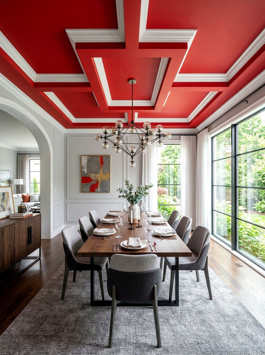 Red dining room ceiling - 30 red dining room ideas