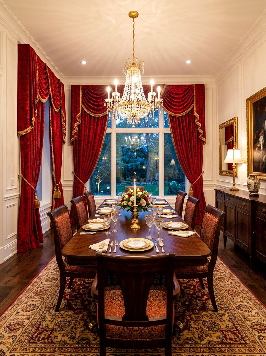 Red dining room curtain - 30 red dining room ideas