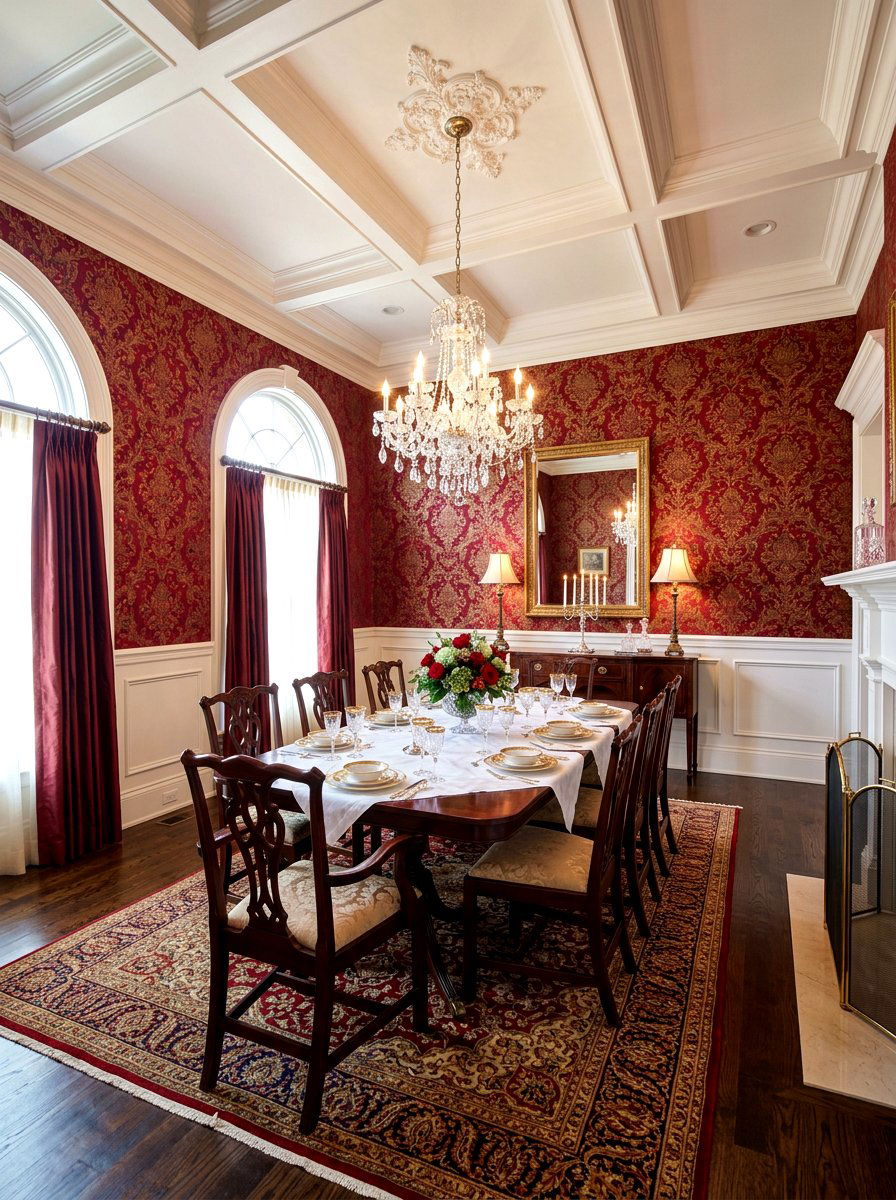 Red dining room wallpaper - 30 red dining room ideas