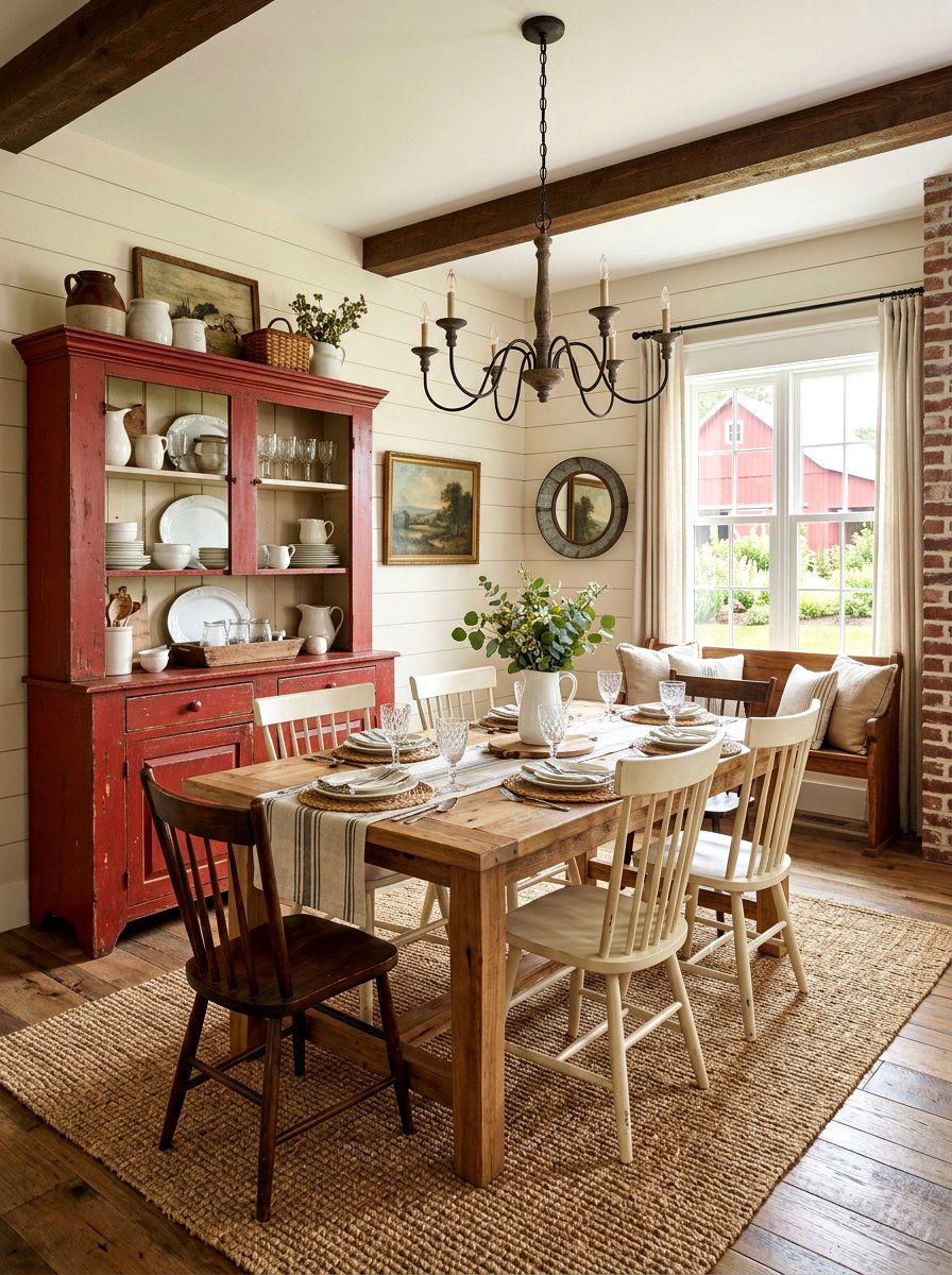 Red farmhouse dining room - 30 red dining room ideas