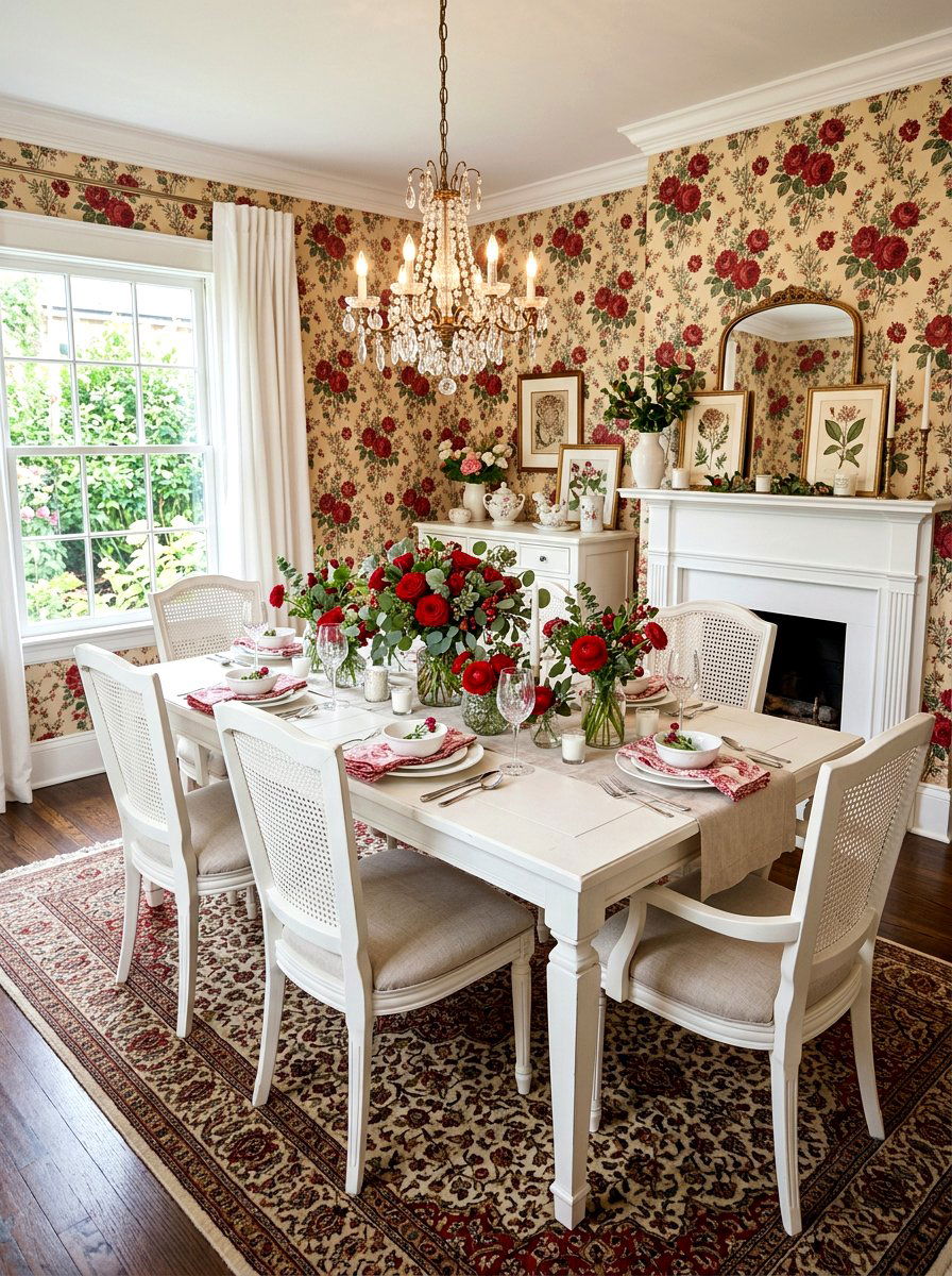 Red floral dining room - 30 red dining room ideas