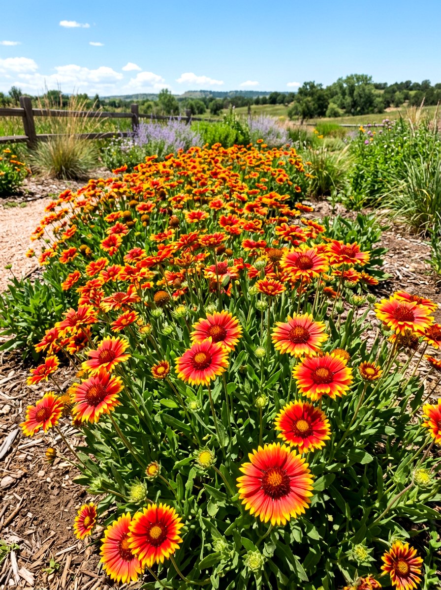 Red gaillardia flower bed - 30 summer bloom garden ideas