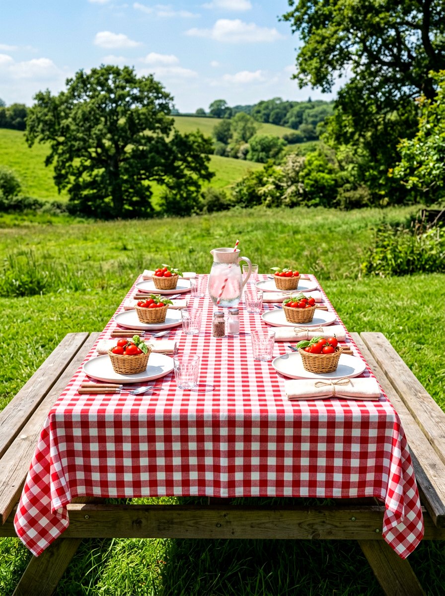 Red gingham party table - 30 tomato tablescape ideas