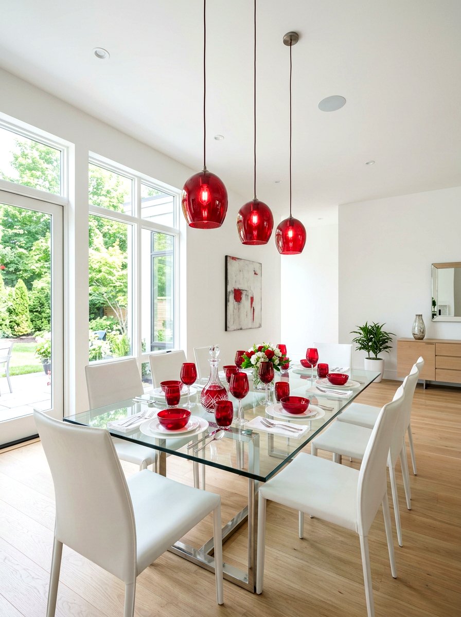 Red glass dining room - 30 red dining room ideas