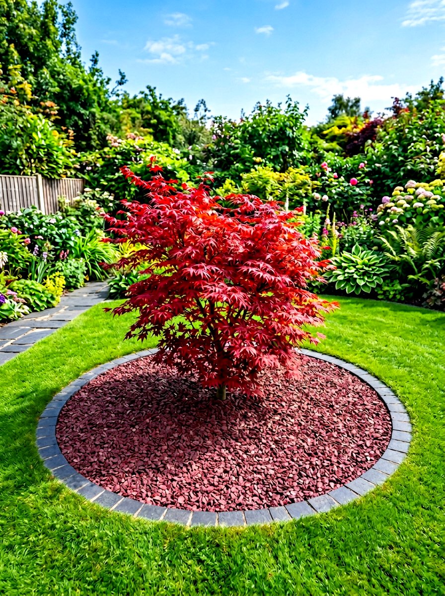 Red granite stone garden feature - 30 gravel border garden ideas