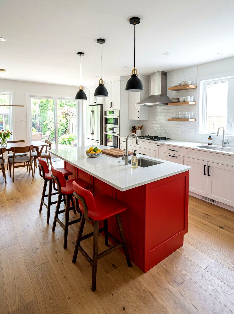 Red kitchen island - 30 primary color decor ideas