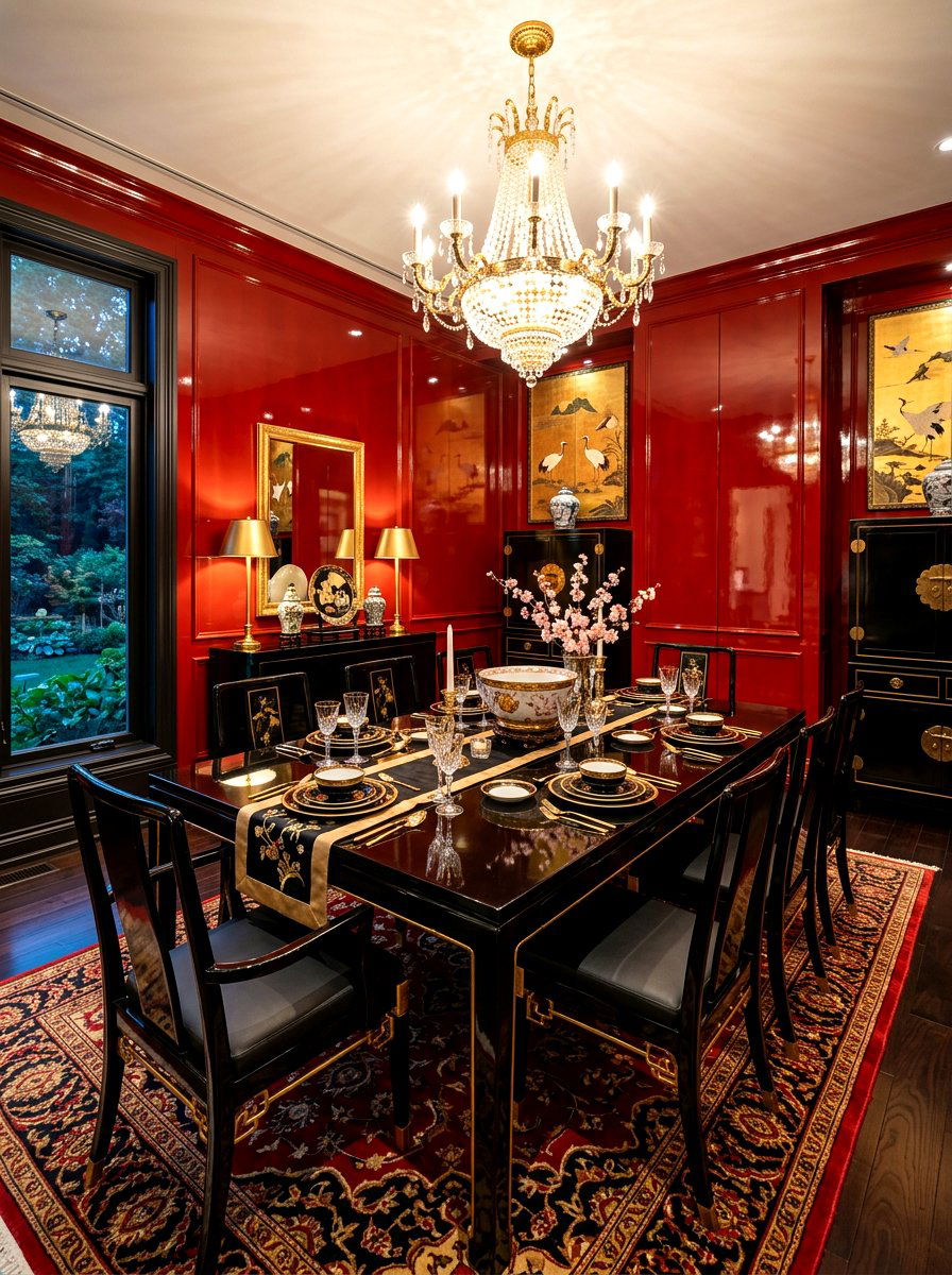 Red lacquer dining room - 30 red dining room ideas