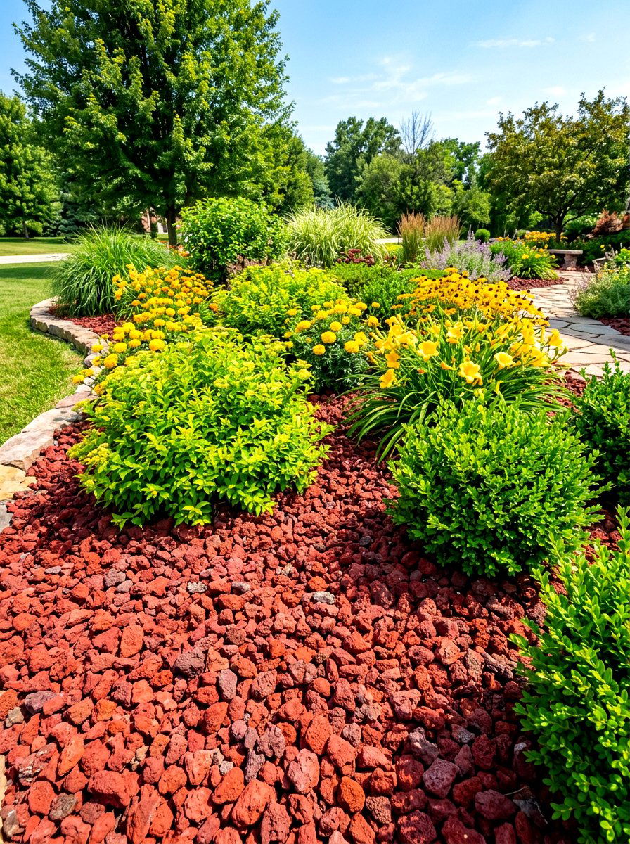 Red lava rock mulch - 30 garden rock ideas