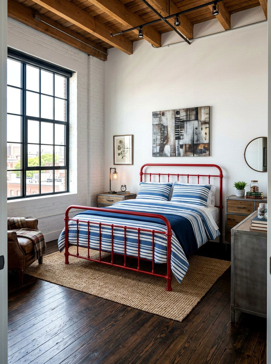 Red metal bed frame - 30 primary color decor ideas