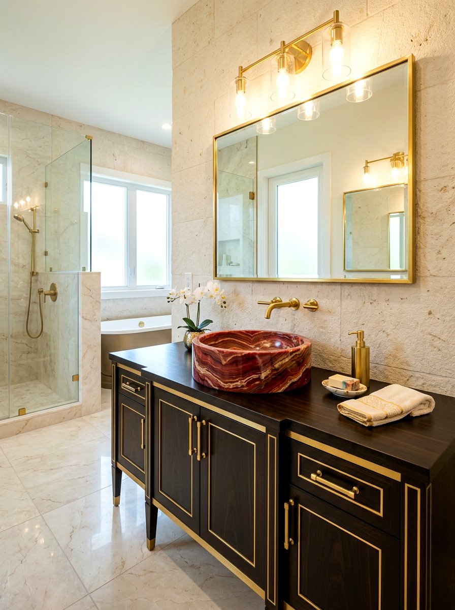 Red onyx vessel sink - 30 stone vessel sink ideas