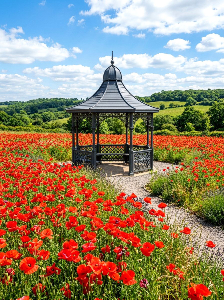 Red poppy gazebo garden - 30 gazebo flower garden ideas