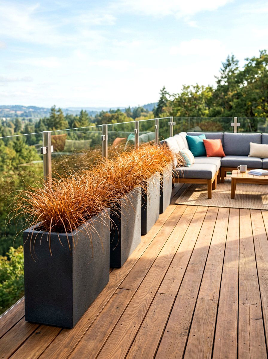 Red rooster sedge container border - 30 ornamental grass border ideas