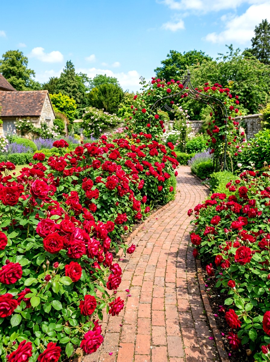Red rose bush garden - 30 summer bloom garden ideas