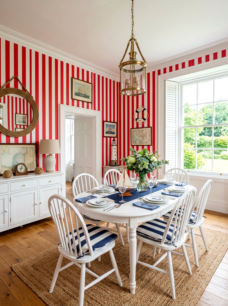 Red striped dining room - 30 red dining room ideas