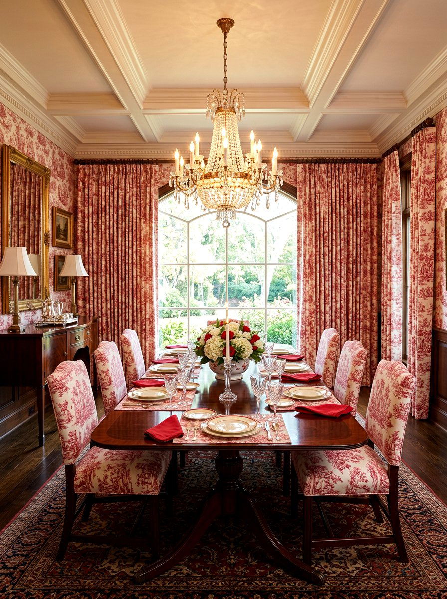 Red toile dining room - 30 toile decor ideas