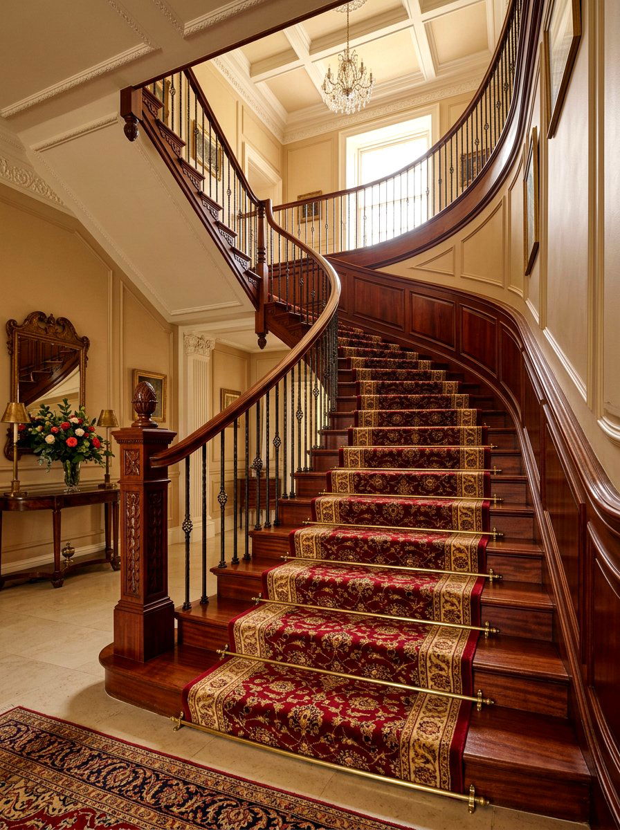 Red traditional stair runner - 30 staircase runner ideas