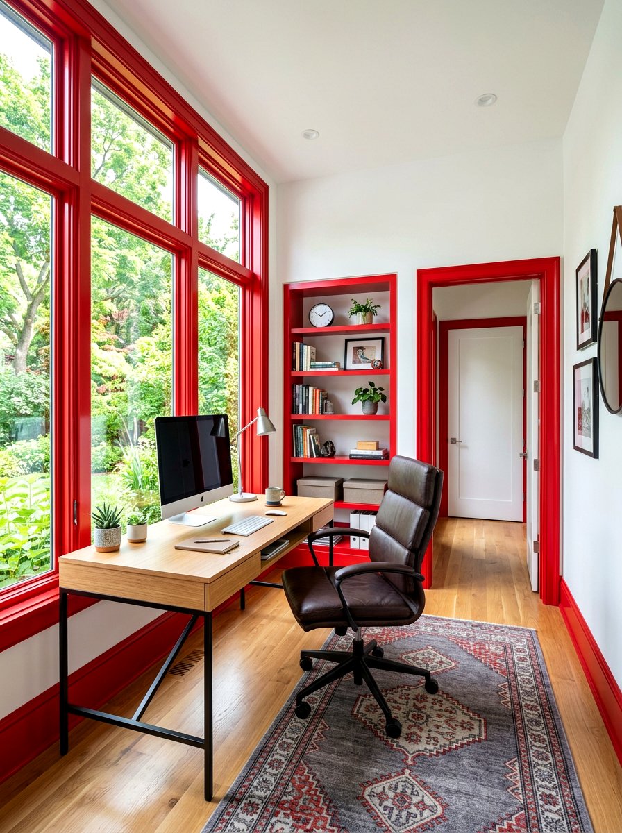 Red trim home office - 30 painted trim room ideas