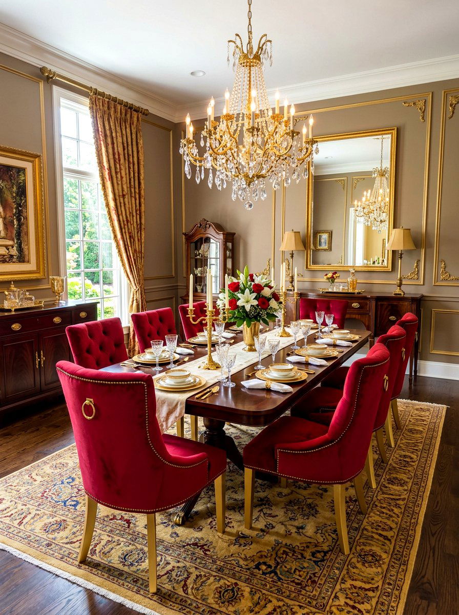 Red velvet dining room - 30 red dining room ideas