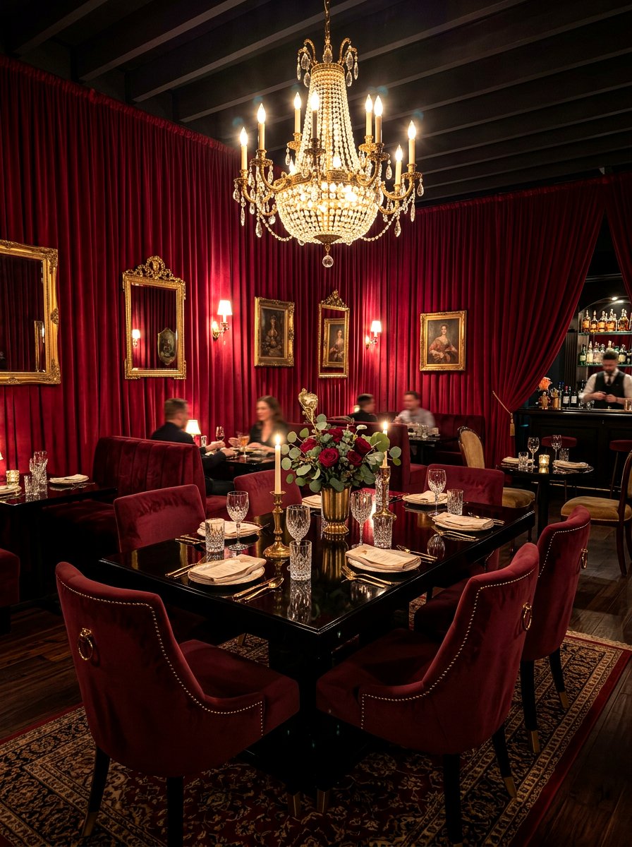 Red velvet speakeasy dining room - 30 speakeasy dining room ideas