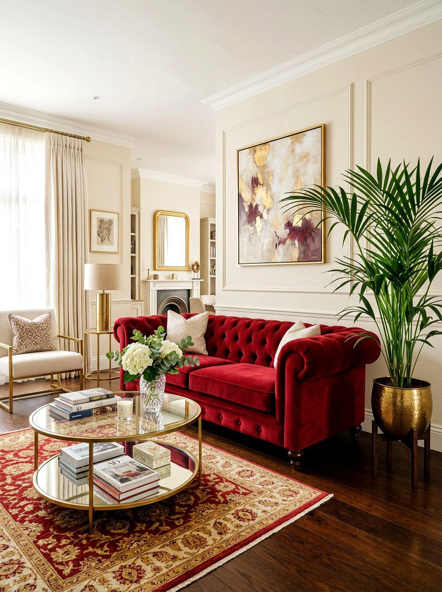 Red velvet tufted seating area - 30 circuscore home decor ideas