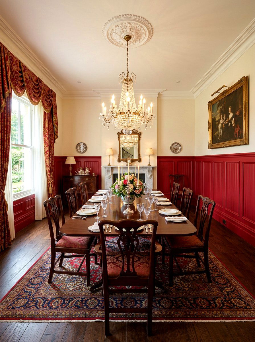 Red wainscoting dining room - 30 red dining room ideas