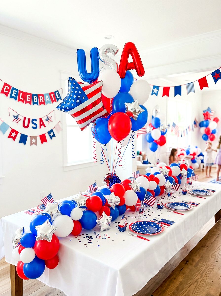 Red white and blue balloon centerpiece - 30 patriotic table decor ideas