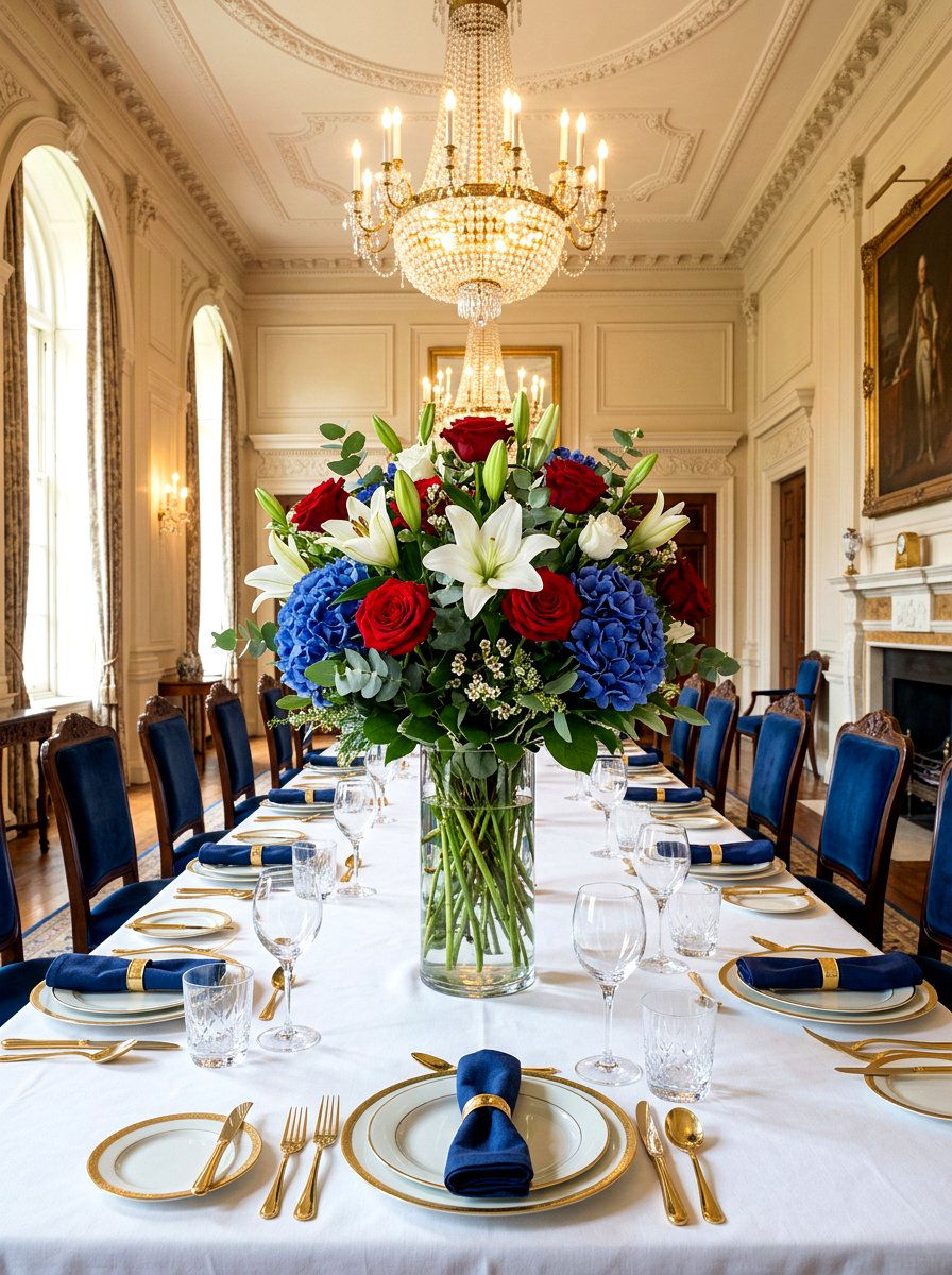 Red white and blue floral arrangement - 30 patriotic table decor ideas