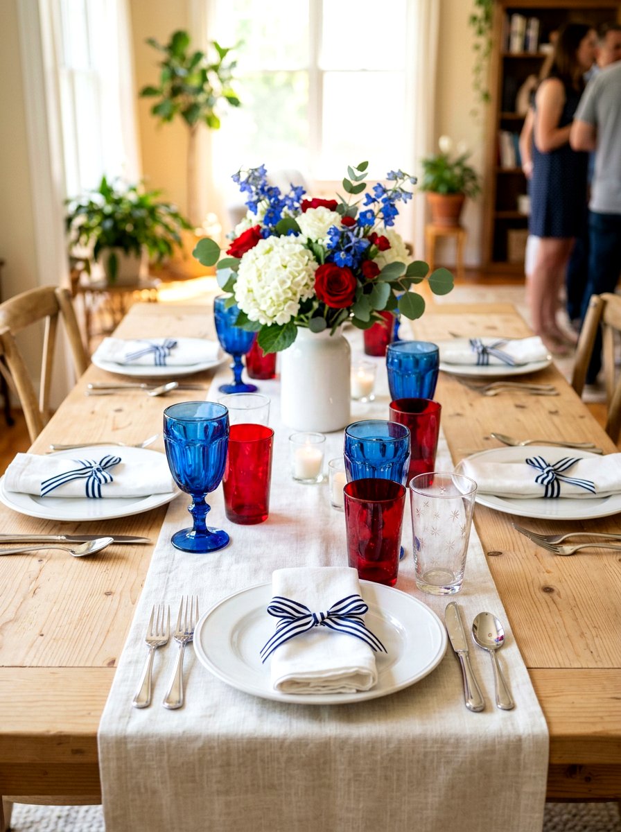 Red white and blue glassware - 30 patriotic table decor ideas