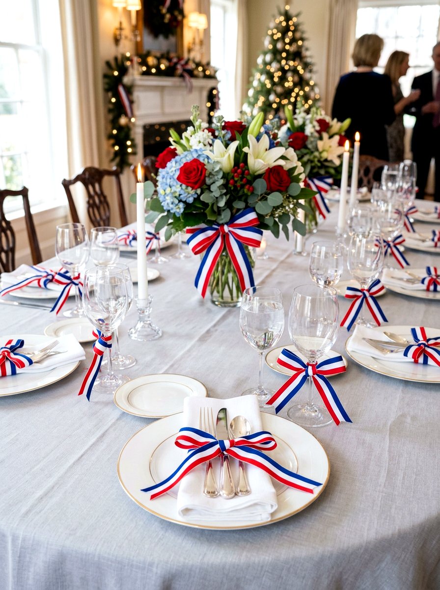 Red white and blue ribbon decor - 30 patriotic table decor ideas