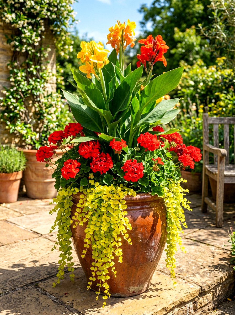 Red yellow flower mix - 30 mixed container garden ideas