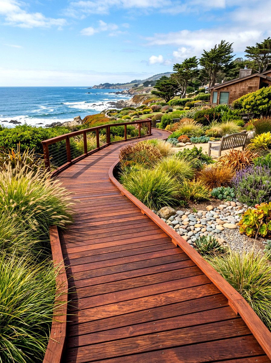 Redwood Boardwalk Path - 30 walkway landscaping ideas