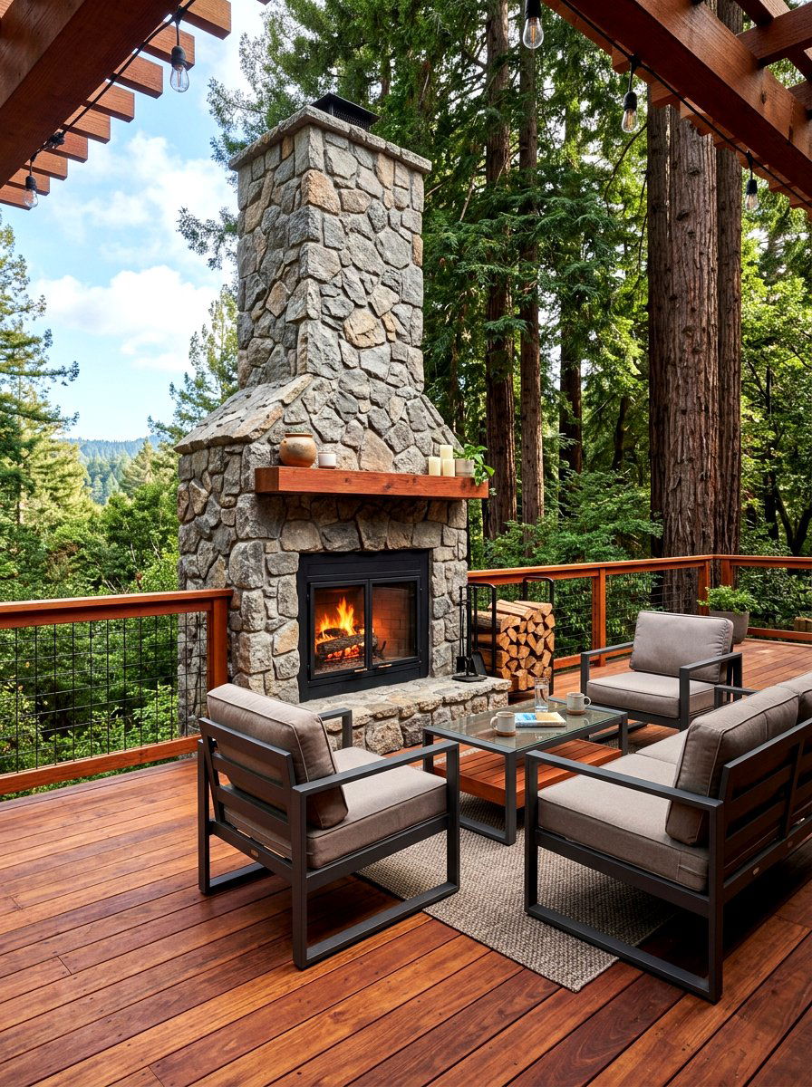 Redwood Deck Patio Fireplace - 30 patio fireplace ideas