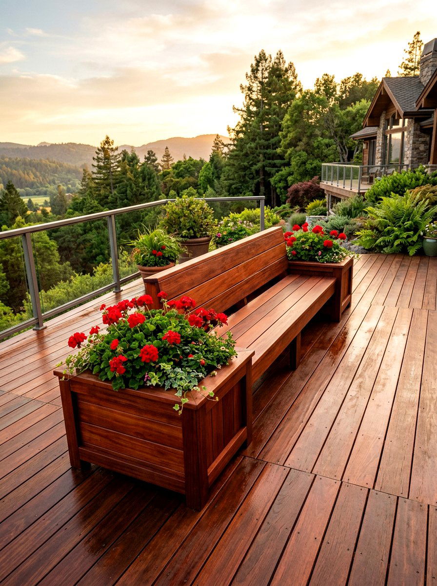 Redwood Deck Planter Bench - 30 deck planter bench ideas