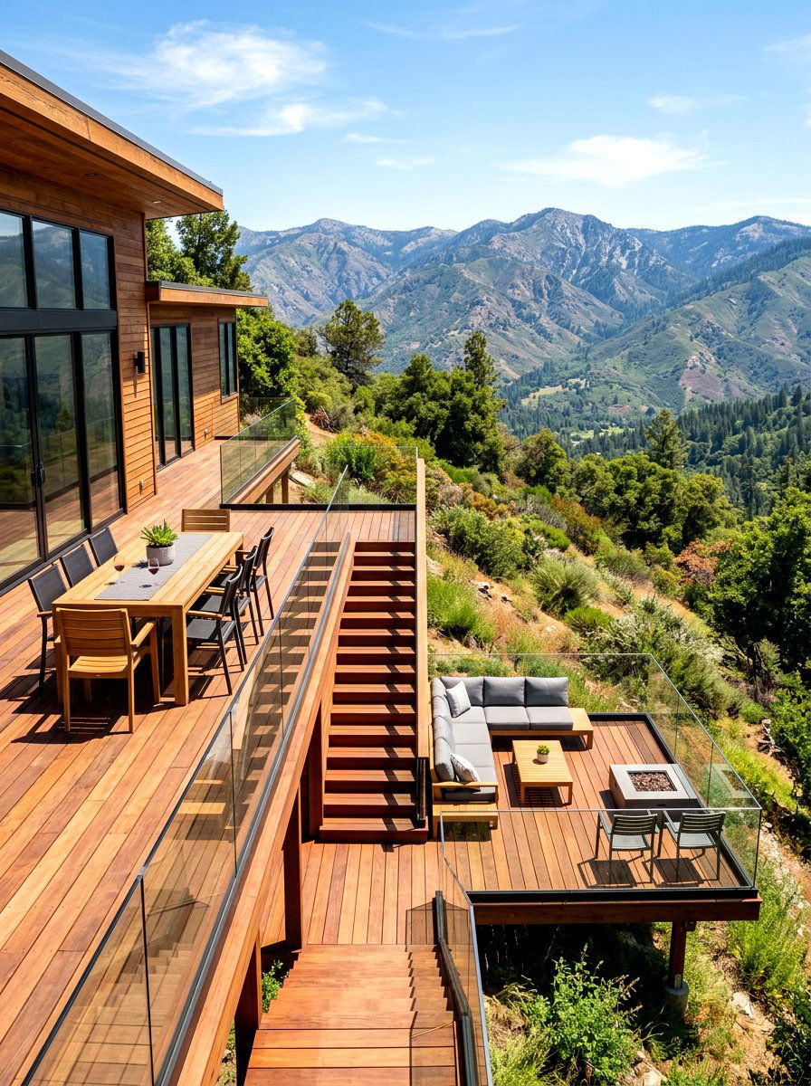 Redwood Deck Platform - 30 hillside landscaping ideas