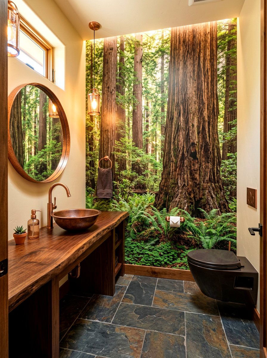 Redwood Forest Mural - 30 landscape mural powder room ideas