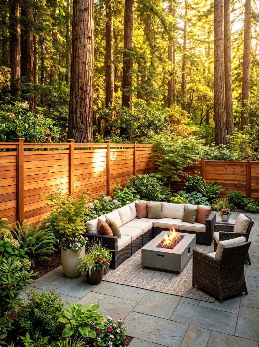 Redwood Garden Fence - 30 wooden fence ideas