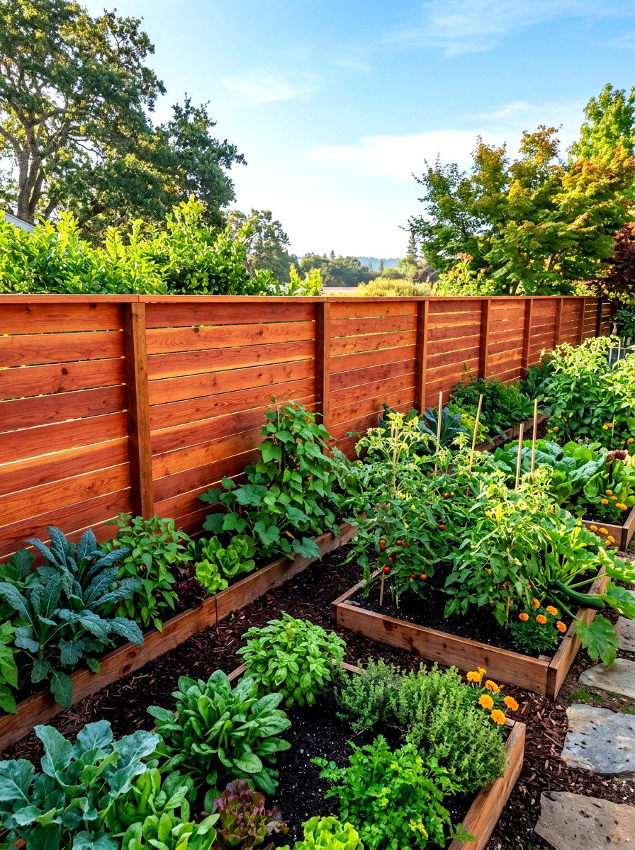 Redwood Garden Fence - 30 horizontal fence ideas
