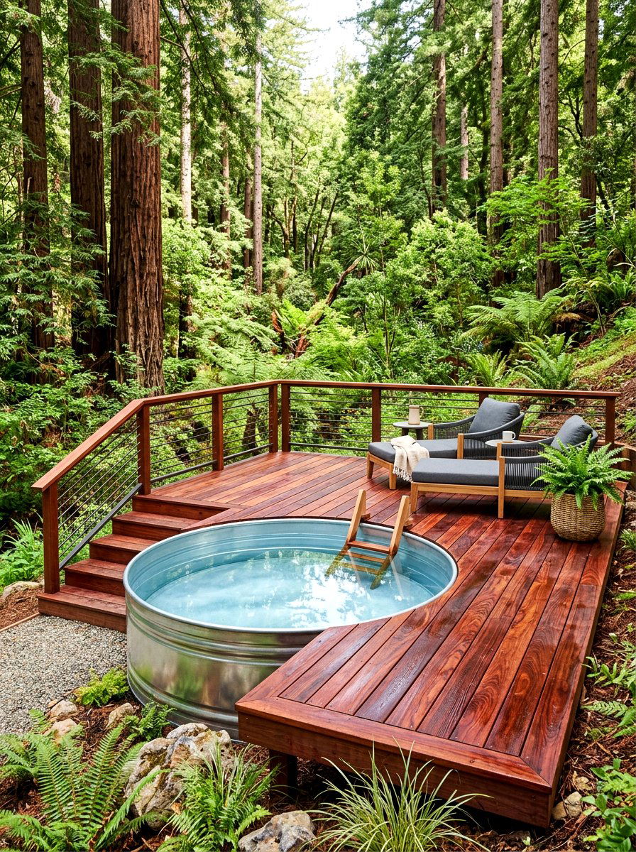 Redwood Pool Platform - 30 stock tank pool deck ideas