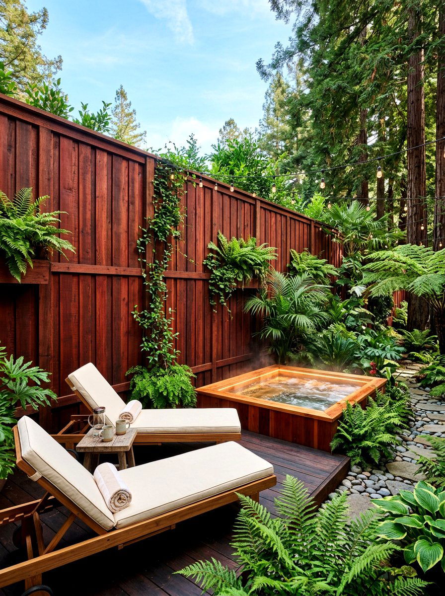 Redwood Privacy Wall - 30 backyard fence ideas