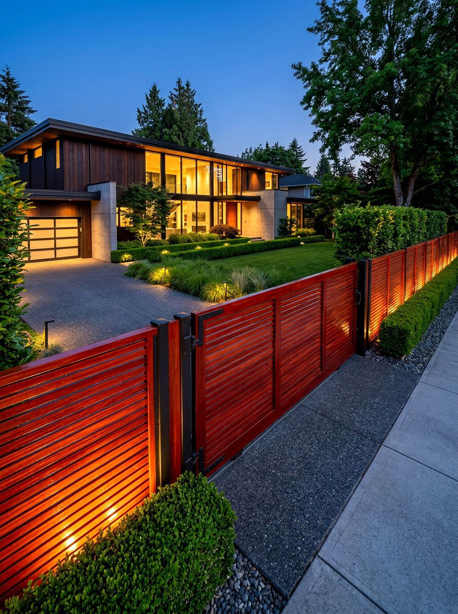 Redwood Slat Fence - 30 front yard fence ideas
